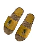 Minetom Schlappen Damen Schleife Sommer Sandalen Flache Espadrille Sandaletten Peep Toe Sommerschuhe Ananas Muster Strand Hausschuhe Pantoffeln Flip Flop C Gelb 37 EU