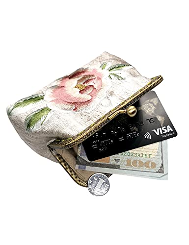 Popuct Embroidery Floral Buckle Coin Purse Kiss Lock Wallet(White-1) #TOP5