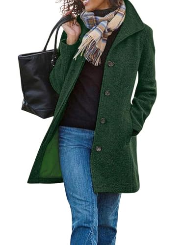 ebossy Women's Fashion Stand Collar Wool Blend Coat Single Breasted Casual Thicken Warm Mid Long Peacoat