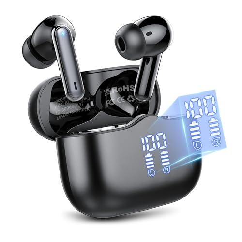 Wireless Earbuds, Bluetooth 5.4 Headphones in Ear with 4 ENC Noise Cancelling Mic, New Wireless Earphones HiFi Stereo Deep Bass 40H Playtime, Dual LED Display, Bluetooth Earbuds IP7 Waterproof, USB-C
