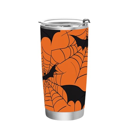siphylline Tazas de acero inoxidable naranja con diseño de murciélago de tela de insectos de Halloween para frío y calor, resistentes a fugas, a prueba de derrames, para bebidas frías y calientes