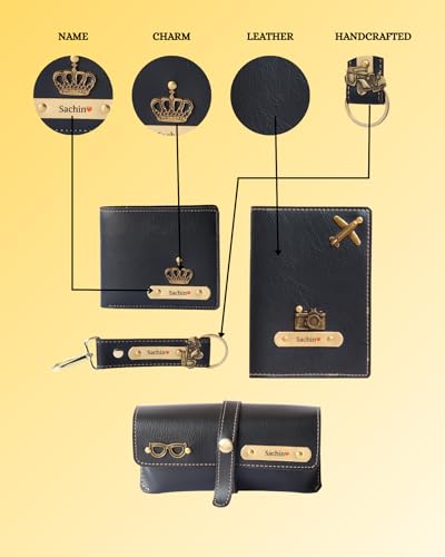Image of Personalized Gift Set for Men with Custom Name - Wallet, Passport Cover, Keychain, Sunglass Case, Perfume & Bottle | Premium Birthday Anniversary Gift for Husband, Boyfriend (Gift Hamper)