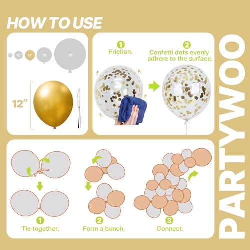 Image of PartyWoo Gold and Black Balloons 100pcs 12 Inch Black and Gold Metallic Balloons for Birthday Wedding Anniversary Graduation Bachelorette Engagement Bridal Shower Retirement Party Decorations