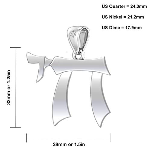 US Jewels Men's Large 925 Sterling Silver Jewish Chai Pendant, 32mm3
