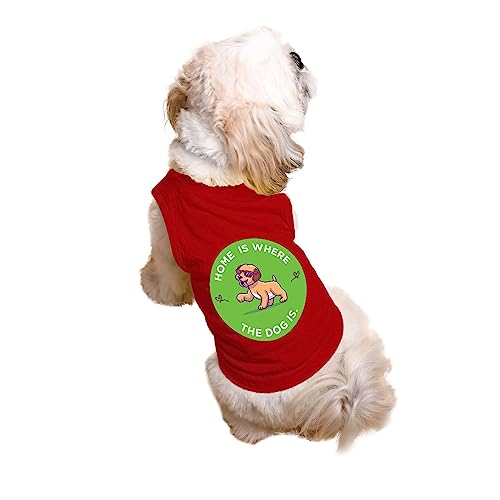 Image of Ruse Home is Where the Dog is Printed Dog Round Neck Sleeveless Vest Tank T-Shirt /Tees Apparel /Clothes /Tees Gift for Dogs (Red /L (Desi /Stray, Doberman etc.)