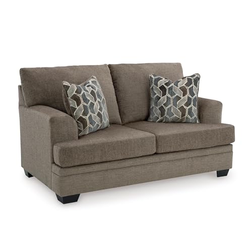 Image of Signature Design by Ashley Stonemeade Loveseat, Arrives Fully Assembled, Contemporary 2 Seater Small Couch, Toss Pillows Included, Anti-Sag Platform, Polyester Chenille Fabric, Nutmeg Dark Brown