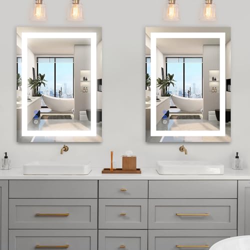 Image of 36x28 LED Bathroom Mirror, Frontlit & Backlit, Wall Vanity Mirror with Lights, 10%-100% Dimmable, 3 Colors, Anti-Fog, Smart Memory, Makeup Mirror with Touch Button