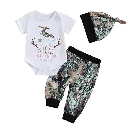 Image of Hunting Baby Clothes Newborn Infant Boys Duck Deer Hunting Bodysuit and Jungle Camo Pants Outfit Set