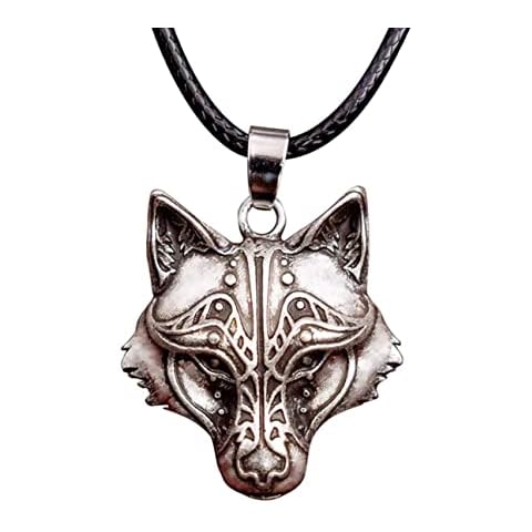 HAQUIL Wolf Necklace, Viking Wolf Head Pendant, Faux Leather Cord, Wolf Jewelry Gift for Men and Women Cover