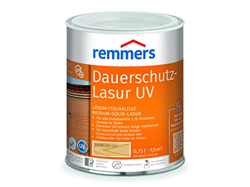Remmers Dauerschutz-Lasur UV farblos, 2,5 Liter, Dekorative Medium-Solid-Lasur für Außen, auch für helle Farbtöne und farblos UV+, wetterbeständig