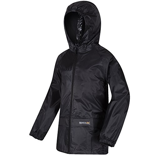 Regatta Kids Fully Waterproof Jacket Black, Navy OR Pink Childs Boys OR Girls (7-8 Years, Black)