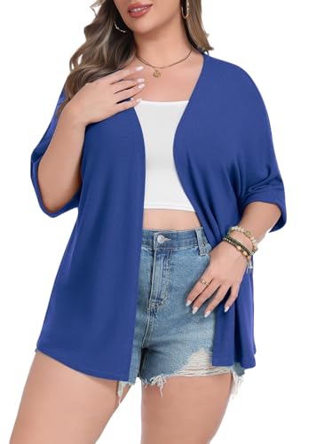 Image of Lastshe Womens Plus Size Cardigan Short Sleeve Lightweight Loose Cover Ups Open Front Sweaters Summer Cardigan