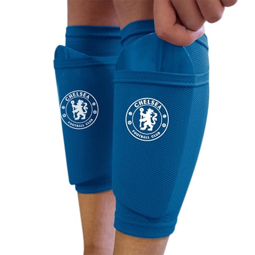 Hy-Pro Officially Licensed Chelsea F.C. Shin Pad With Sock Sleeve, Junior - Shin Guard, Breathable, Lightweight, Durable, Protective Gear, Merchandise, The Blues, Great Football Gift Idea