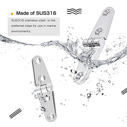 Atibin Heavy Polished Door Hinge Stainless Yacht Hardware Boat Hinge Steel Deck Mount Marine Hinges Cabinet Sus316 4 Inch X 1.02 Inch 2Pcs #TOP2