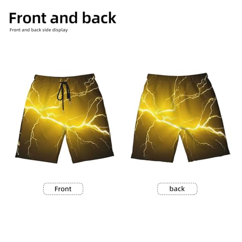 Men's Lightning Bolt Print Swim Trunks with Drawstring, Yellow and Brown4