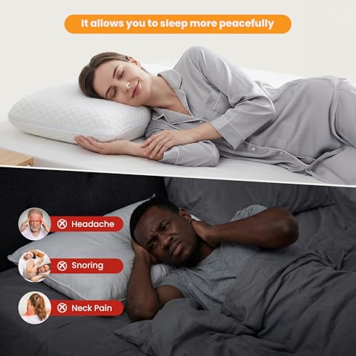 Image of OLIXIS Memory Foam Pillow for Sleeping, 2 Pack Queen Bed Pillows, Pressure Relieving Cervical Support, Adjustable Loft, Removable Washable Cover, Gel Cooling Mesh, for Back Side Stomach Sleepers,White