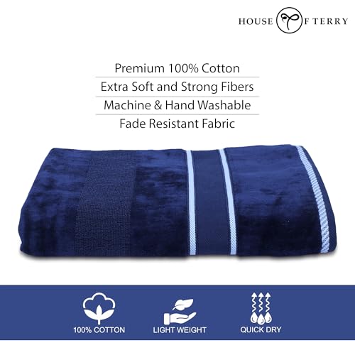 Image of 100% Cotton Towel | 510 GSM, Quick Dry, Soft & Super Absorbent, Fade-Resistant | for Men & Women | Bath, Gym, Sport Large Size Towel (70X140 cm), Pack of 2, Jubliee Navy