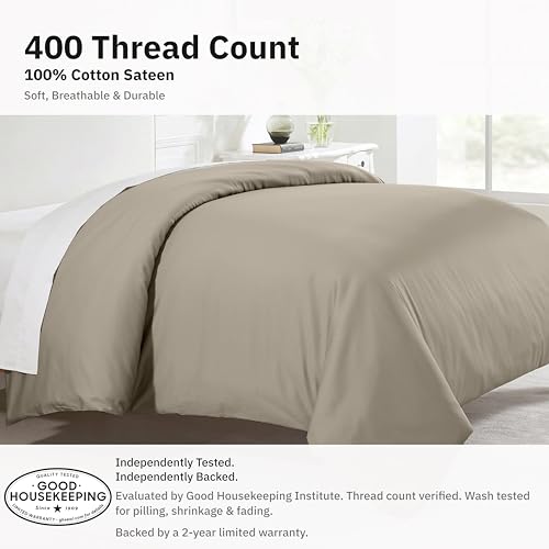 Image of California Design Den Duvet Cover King Size Only - 400 Thread Count, 100% Cotton Sateen, Soft King-Size Duvet Covers, Button Closures, Corner Ties, Durable Bedding - Taupe
