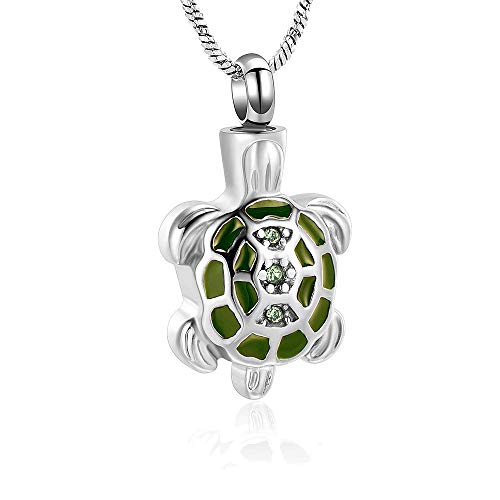 Cute Sea Turtle Pet Memorial Cremation Ashes Urn Pendant Necklace Keepsake Jewelry+Fill Kit (silver and green)