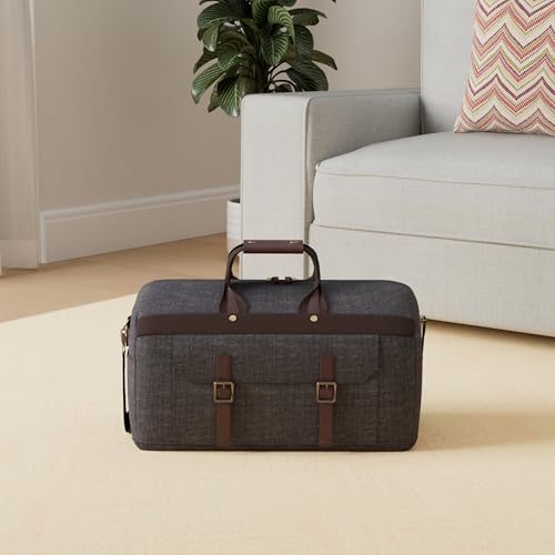 image for SOAEON Duffle Bag for Men Waterproof Genuine Leather Canvas Travel Duf