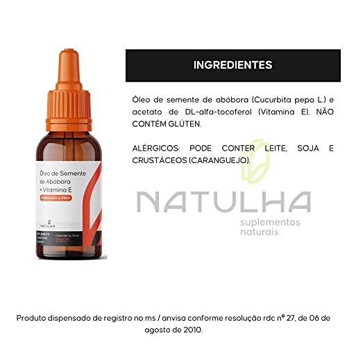 Óleo de Semente de Abóbora em Gotas Com Vitamina E 30 ml - Natulha