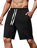 COOFANDY Mens Knit Shorts 9' Black Sweat Shorts Drawstring Gym Shorts with Pockets, Black, L