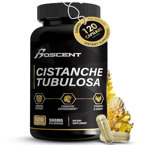 BOSCENT Cistanche Tubulosa Extract 500 mg - 50% Echinacosides 10% Acteosides - Cistanche Supplement for Men Strength and Cognitive Function - Strength Booster for Men, No Fillers; -120 Capsules