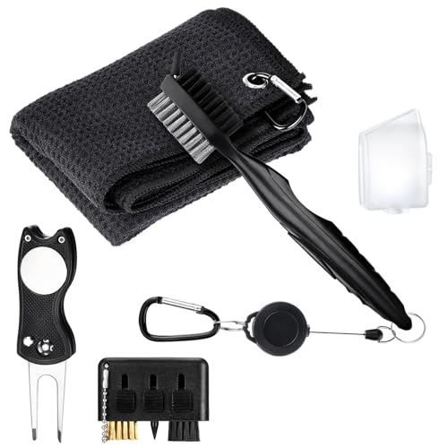 Vyuwast 5 Pack Golf Club Cleaner Brush, Golf Accessories for Men, Towel, Pitch Mark Repair Tool Kit Set, Divot Tool