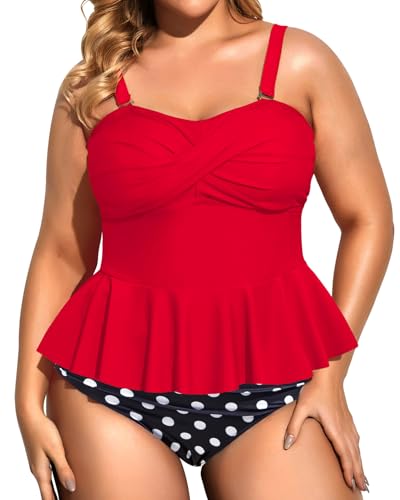 Daci Women Two Piece Plus Size Swimsuit with Bottom Peplum Tankini High Waisted Tummy Control Bathing Suit