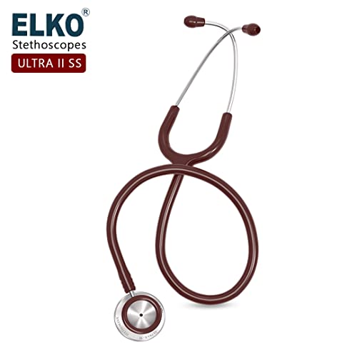 Image of ELKO EL-140 ULTRA II SS Stainless Steel Acoustic Stethoscope | For Doctors, Medical Students & Healthcare Professionals | Dual Head Chestpiece | 5.5mm Brass Pipe Frame | U-Shaped PVC Tubing (Brown)