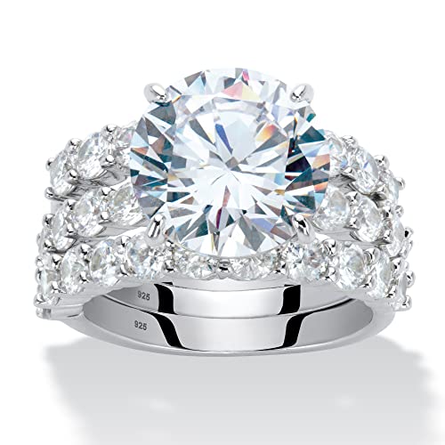 PalmBeach Platinum-plated Sterling Silver Round Cubic Zirconia Bridal Ring Set Sizes 6-104