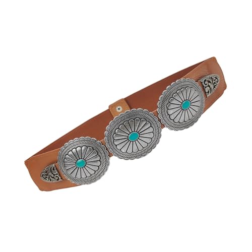 Vintage Turquoises Belt For Women Fashion Carved Oval Buckle PU Leather Waistband For Dress Coat Cowgirls Waist Ornament