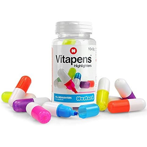 Mustard Vitapens Highlighters | Highlighter Pens Set | Fluorescent Colour Chisel Tip Marker Pen | 10 Assorted Colours Pens | Stationery Supplies | Gift Idea School, Office, Desk & Homework Cover