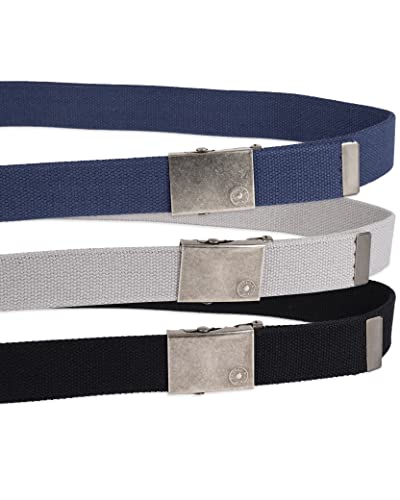 Levi’s All-Gender Casual Cut-To-Fit Web Belt Set –3 Pack Straps With Interchangeable Buckle, Black/Blue/Grey, One Size #TOP2