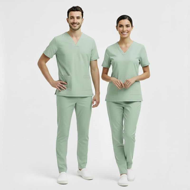 Image of TrendyUniform Unisex Regular Fit Polyester Cotton Scrub Suit for Componder| V-Neck Top and Drawstring Pant |Half Sleeves Hospital Uniform for Doctors, Nurses and Dentist, OT