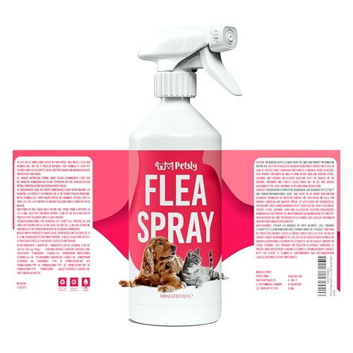 Petsly® Flohspray für Wohnung und Möbel 500ml - Anti Floh Spray Wohnung für Textilien, Teppiche, Sofas & Körbchen - Geruchsneutral, Fleckenfrei, Kinderfreundlich - Spray gegen Flöhe