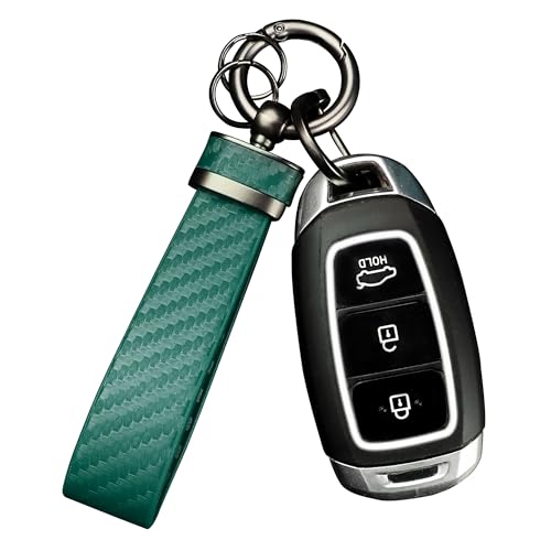 GTLM Kits para Llaveros Coche,Fibra de Carbono Llavero Cuero con Anilla D AntipéRdida,Práctico Accesorios Coche Llavero Coche (Verde)