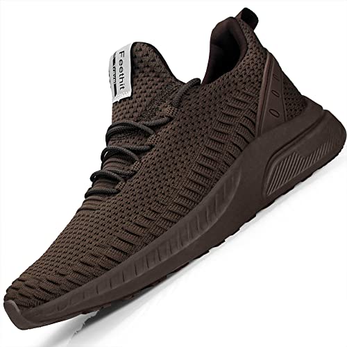 Feethit Mens Slip On Walking Shoes Blade Tennis Shoes Non Slip Running Shoes Lightweight Workout Shoes Breathable Mesh Fashion Sneakers Brown Size 9