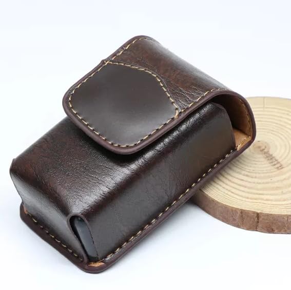 Classic Brown Leather 3 inch Tall Magnetic case Compatible with LogicMark Freedom Alert or Guardian 911 Alert Device