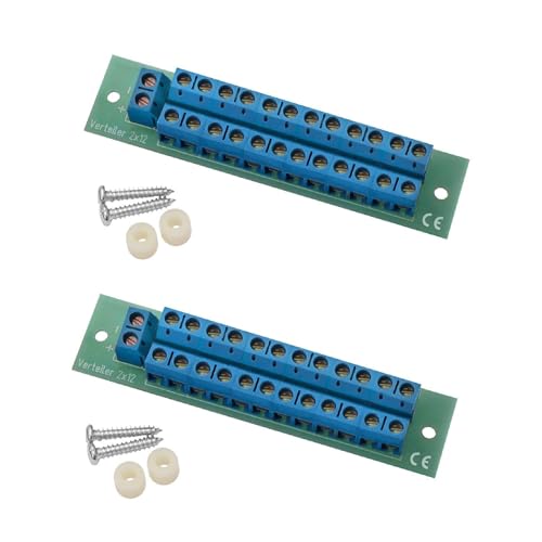 Stromverteiler V 2x12 Doppelpack – Verteilerblock mit 2 x 12 Anschlüssen – bis 8A belastbar inkl. Montagematerial für Modellbau, Wohnmobil, Werkstatt, Garage, Büro & Haushalt