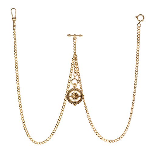 TREEWETO Men's Double Albert Chain Pocket Watch Curb Link Key