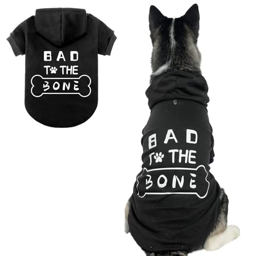 Dog Hoodies Bad The Bone Printed - Cold Protective Winter Coats Warm Puppy Pet Dog Clothes Black...