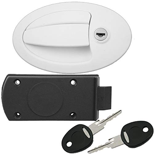 Cerradura para puerta de caravana, sistema FF, color blanco ovalado