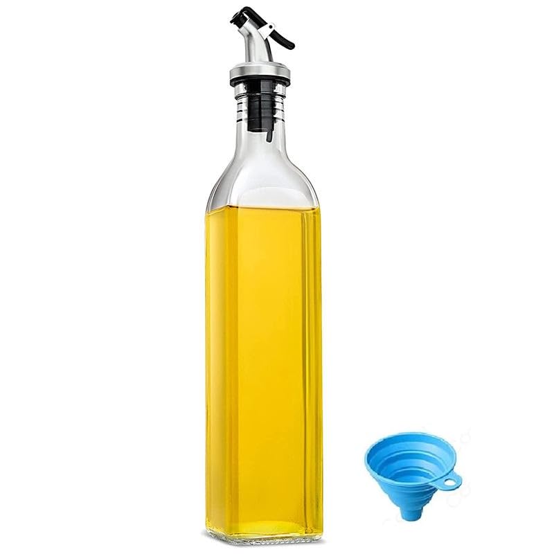 DEAL NUT 500 ml Glass Oil Dispenser Bottle with Silicon Funnel, Leak-Proof Cork, Oil Bottle (1 pcs Oil Bottle + 1 pc Silicon Funnel)