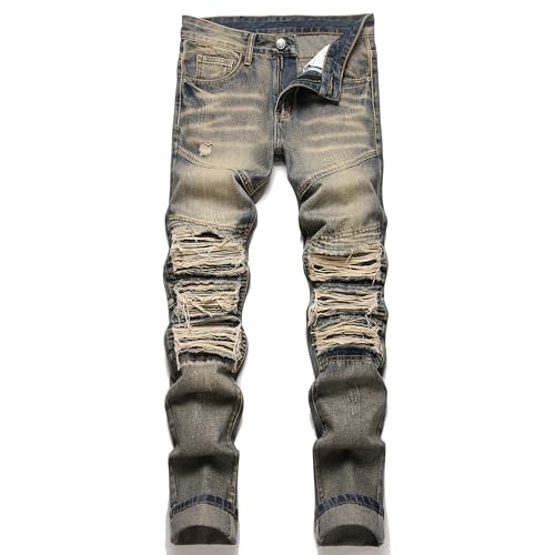 RXXKKK Men's Classic Zipper Biker Regular Fit Flex Jean