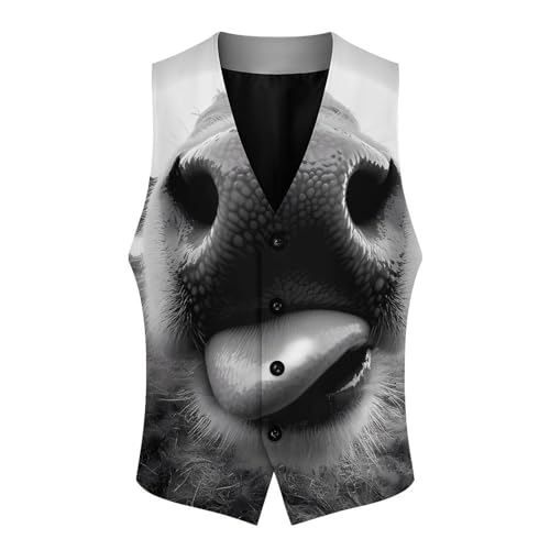 Cow Sticking Out It Tongue Trendy Vest Suit for Men V Neck Formal Dress Waistcoat Vests Business Slim Fit3