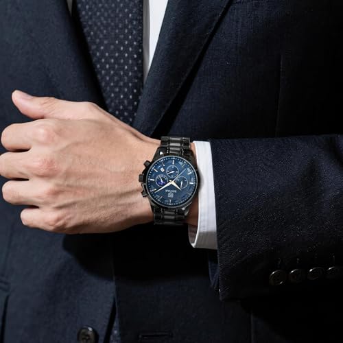 Image of BENYAR Men's Watches Waterproof Sport Military Watch for Men Multifunction Chronograph Black Fashion Quartz Wristwatches Calendar with Leather Strap