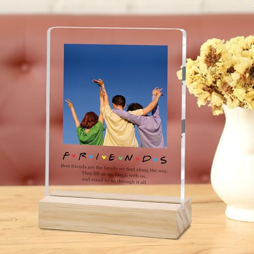 Image of Giftplease Customized Friends Plaque with Wooden Stand | Personalized Photo Frame with Quote | Best Friend Birthday Gift, Farewell Gift, Friendship Day Gift for BFF Keepsake Room Decor FR 01