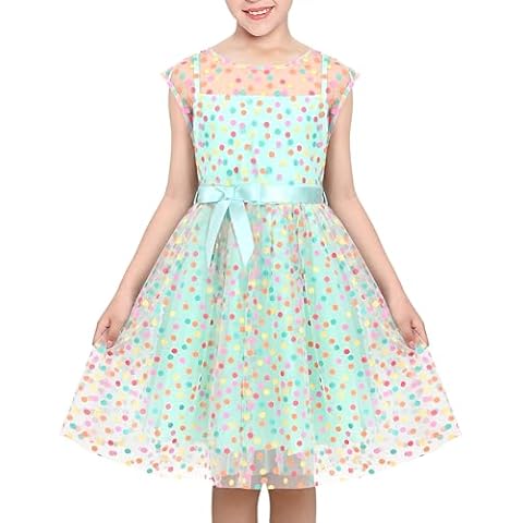 Sunny Fashion Green Rainbow Polka Dot Dress Cover