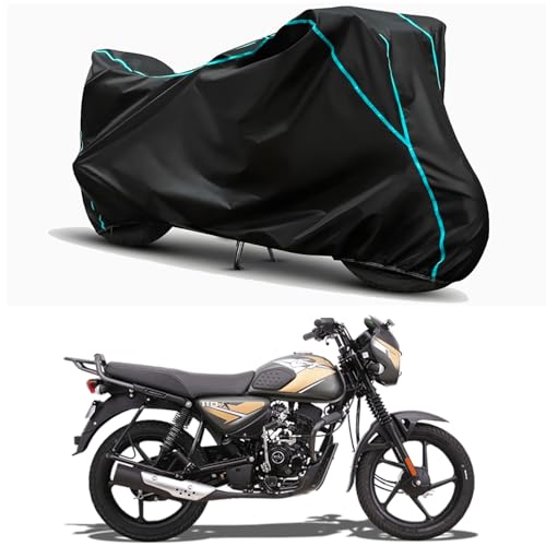 Image of Waterproof Bike Body Cover Compatible for | Bajaj CT 110 X | Taffeta Fabric, Sky Piping Design, Bottom Elastic Fit | Dustproof, Sun UV & Rain Protection for All Weather.